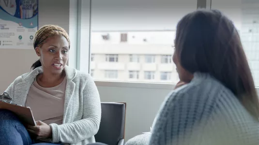 two women talking