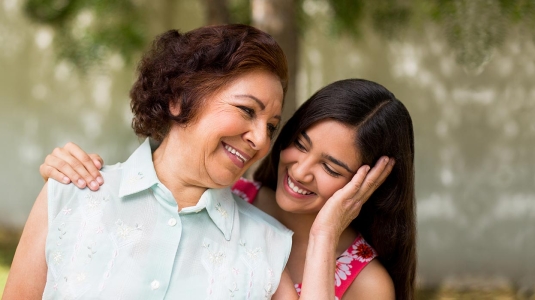 mother and daughter outdoors