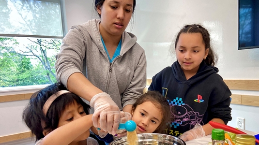 parent and kids cooking